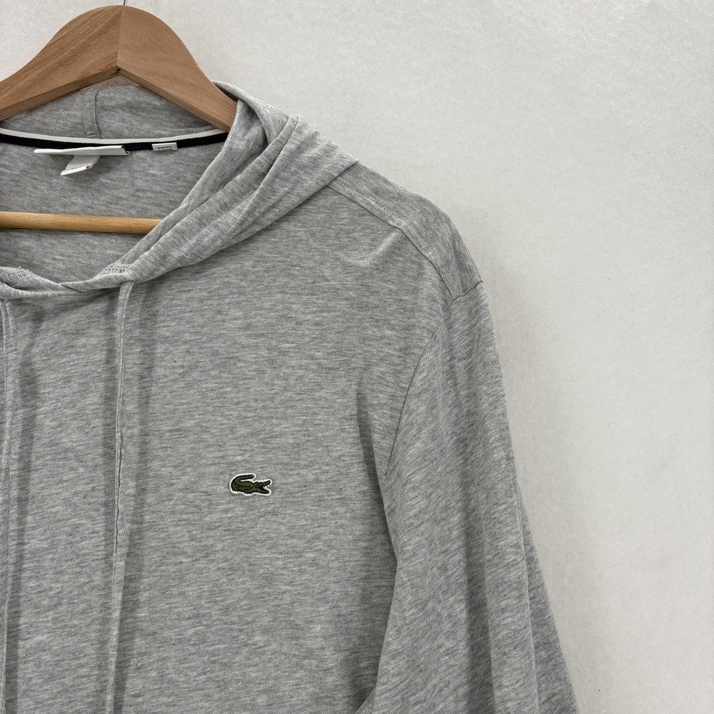 Lacoste Hoodie Mens XL Gray Jersey Pullover Kangaroo Pocket Regular Fit Logo - Picture 2 of 13